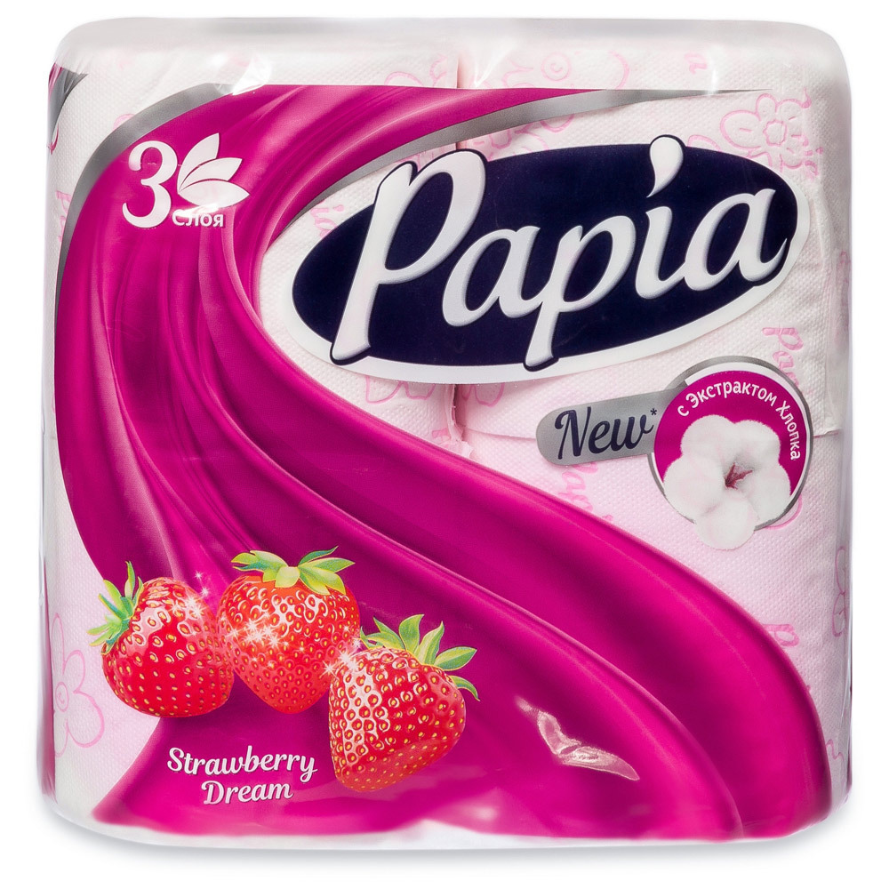 Papia toiletpapir Strawberry Dream 3 lag 4 ruller