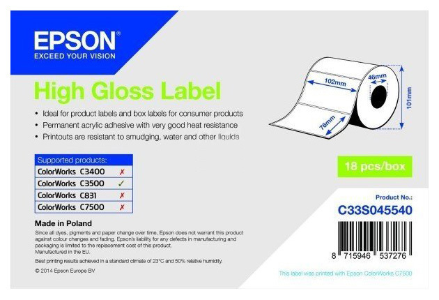 Tulostinpaperi Epson Premium Matte Label 102x51mm 650 tarraa C33S045531
