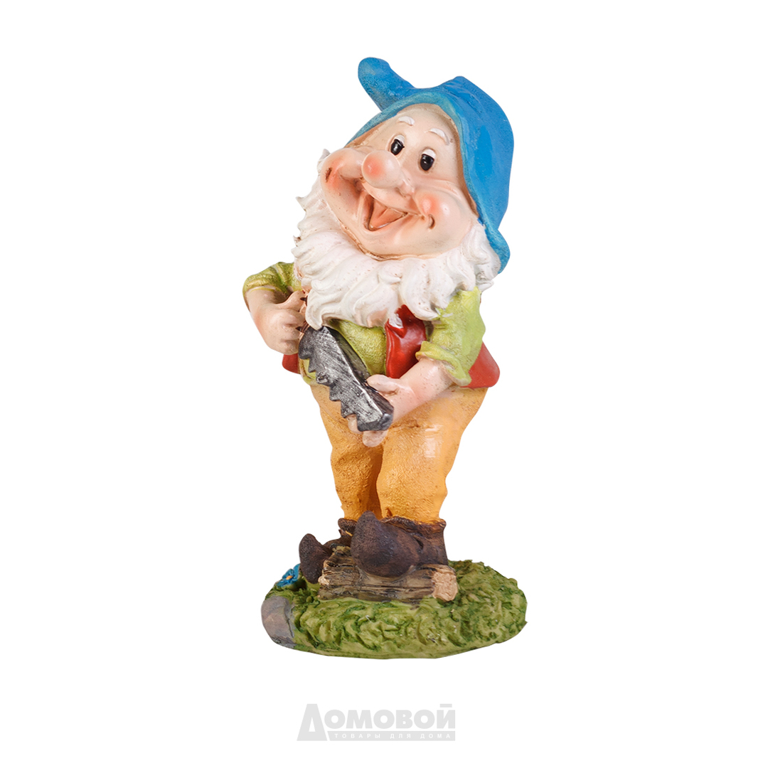Kerti figura, HOME DECOR Gnome fűrésszel, 10.6x10.1x20.5cm, Polyresin