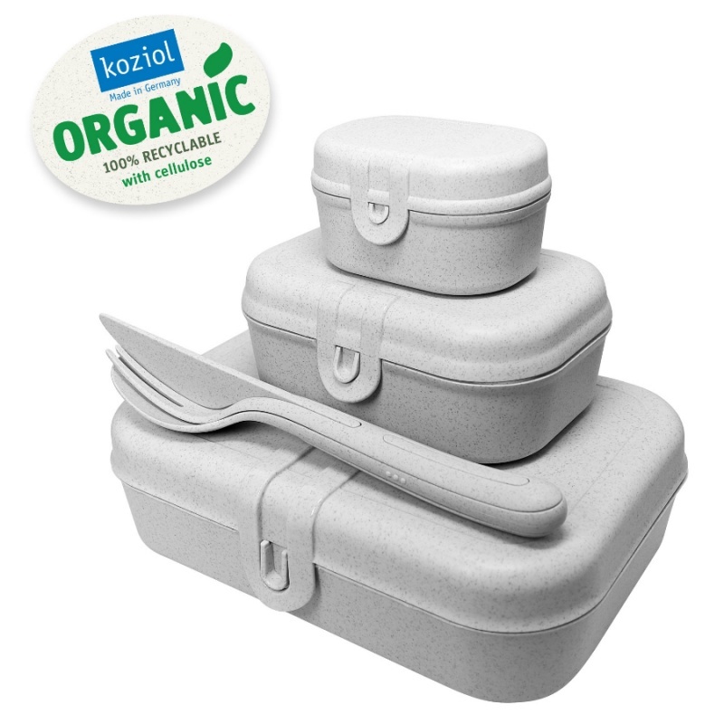 Set of lunch boxes 3 pcs. and cutlery Pascal organic gray