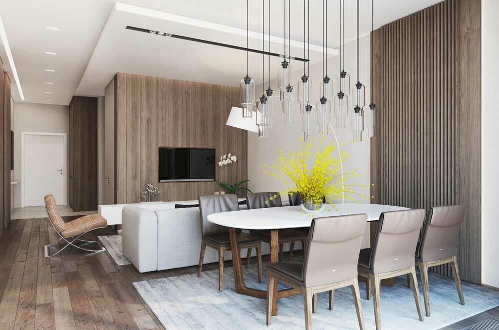 Living-dining room zoning with false ceiling
