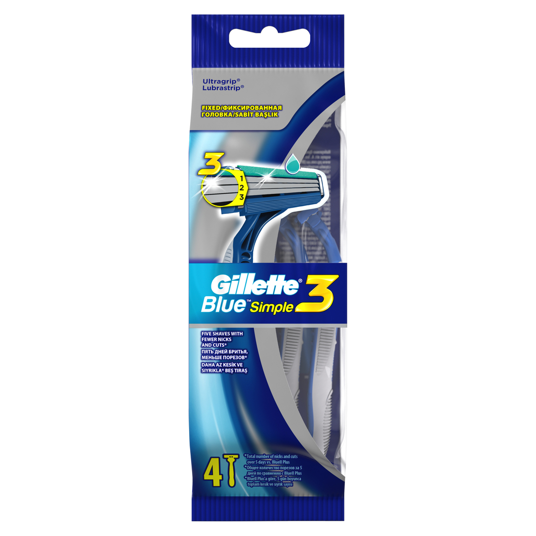 Gillette Blue Simple3 vienreizējās lietošanas vīriešu skuveklis 4 gab