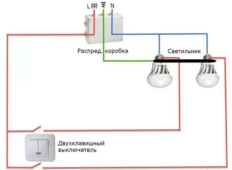 Wiring diagram for a two-button switch: stages