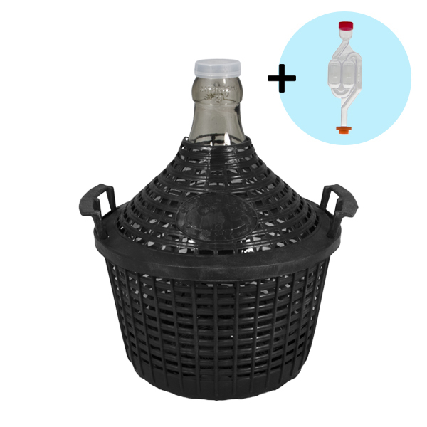 Bottle in a plastic basket 5 l with a water seal
