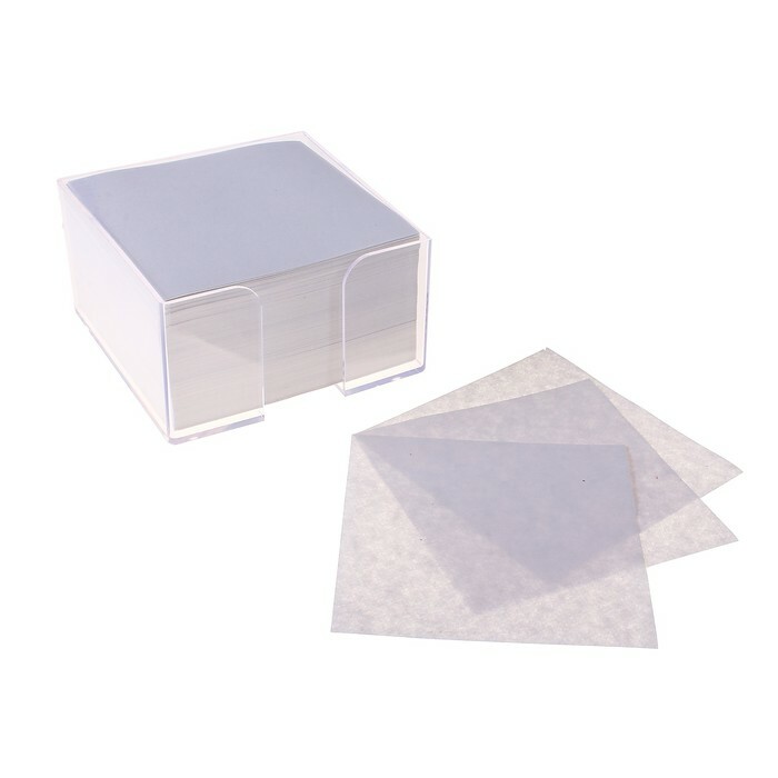 Blokk papir for notater i en plastboks 9 * 9 * 5 cm hvit \