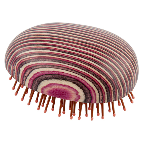 Hair brush LADY PINK WOOD detangling wooden striped