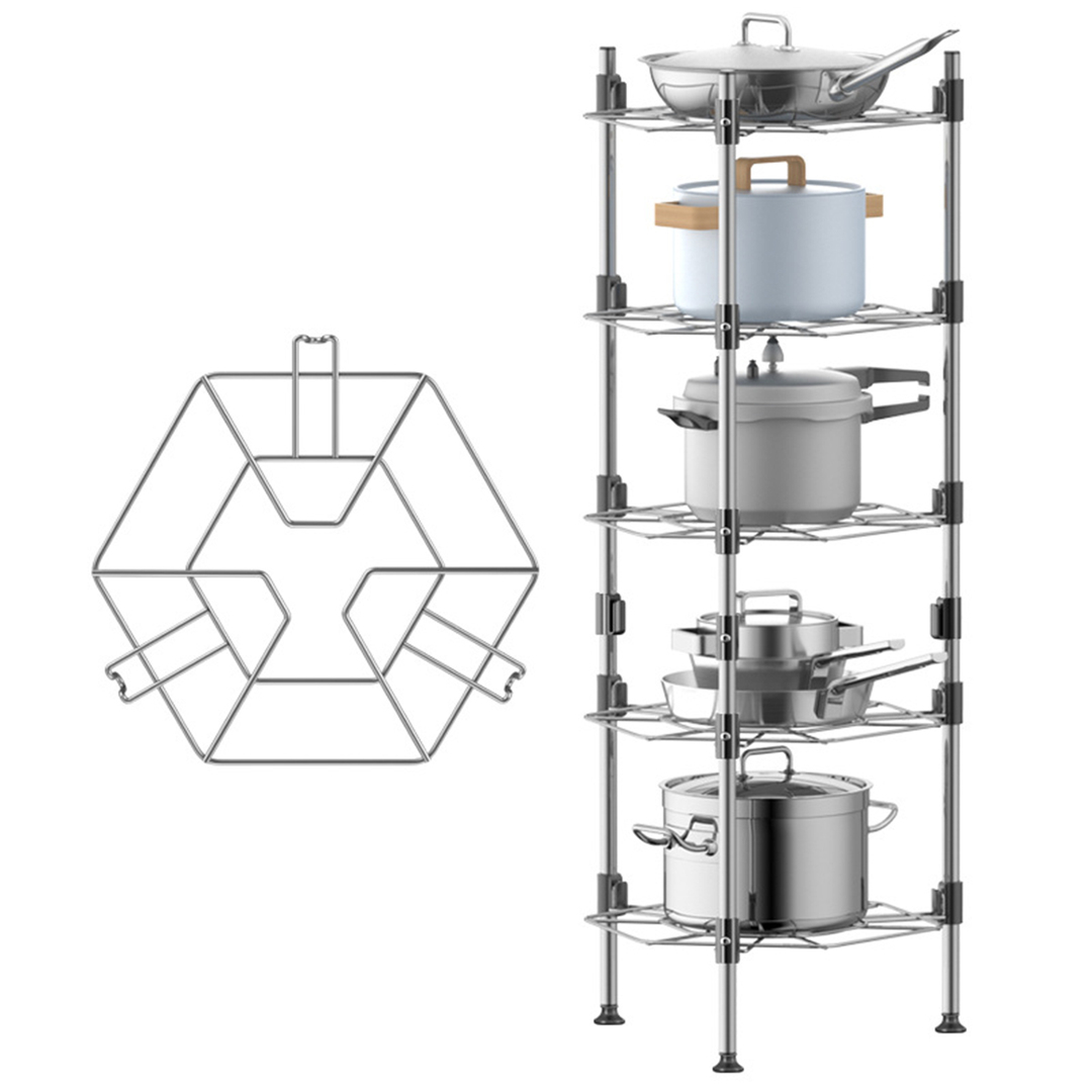 Stainless steel tiers kitchen storage shelf pan rack pan stand with storage shelf multifunction