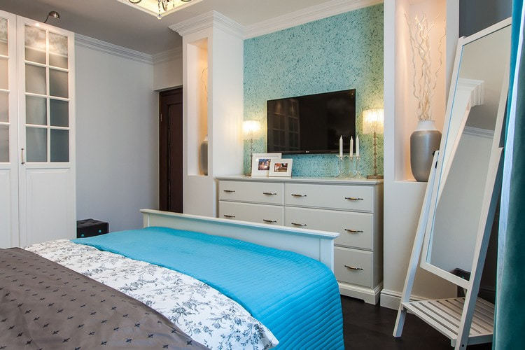 turquoise vloeibaar behang voor slaapkamerinterieur