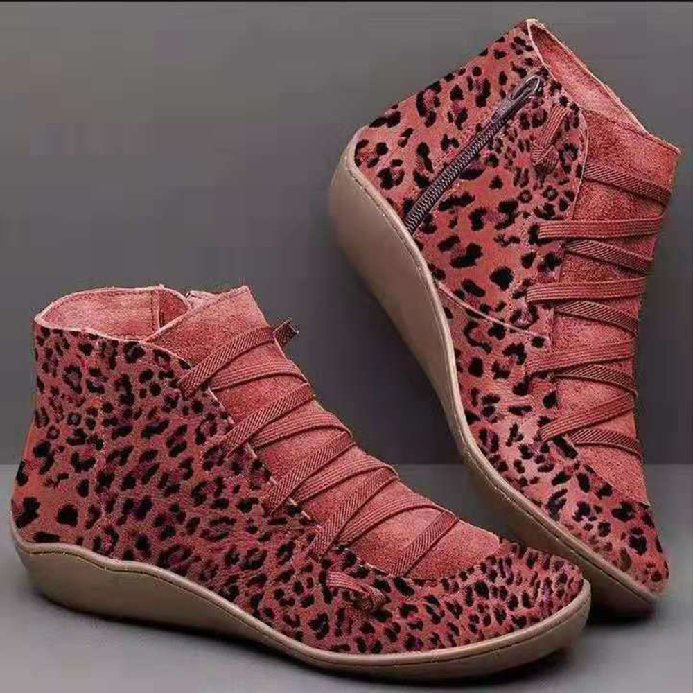 Women Plus Size Suede Leopard Grain Comfortable Casual Ankle Boots