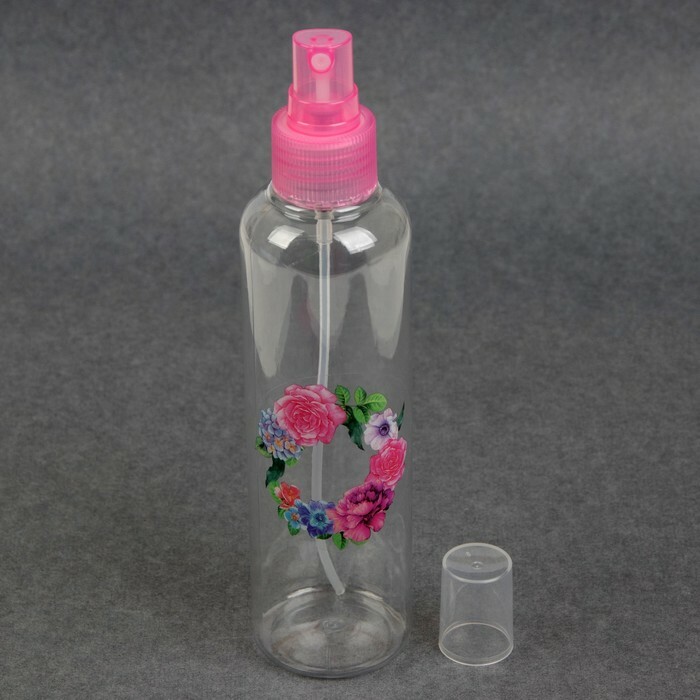 Flacon de conservation " Fleurs", avec vaporisateur, 200 ml, rose