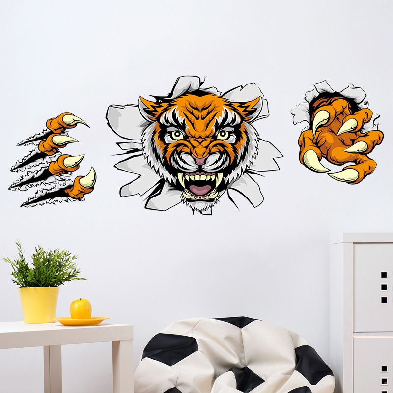 Kreatív cég irodai dekorációs falmatricák uralkodó 3D tigris törött fal 30 * 90cm