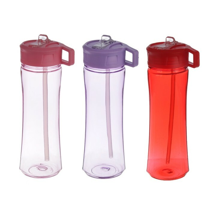 Water bottle 650 ml, sports, transparent, with tube and lid, mix, 7.5x22 cm