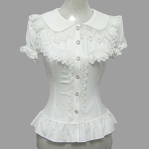 Princess Sweet Childhood Šifon ženske Bluze / srajce Cosplay White Buff / Ballon Short Sleeves Lolita Costumes