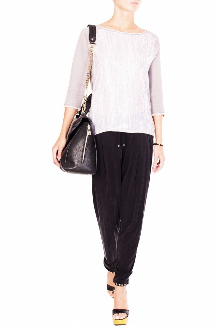 Black trousers with drawstring belt