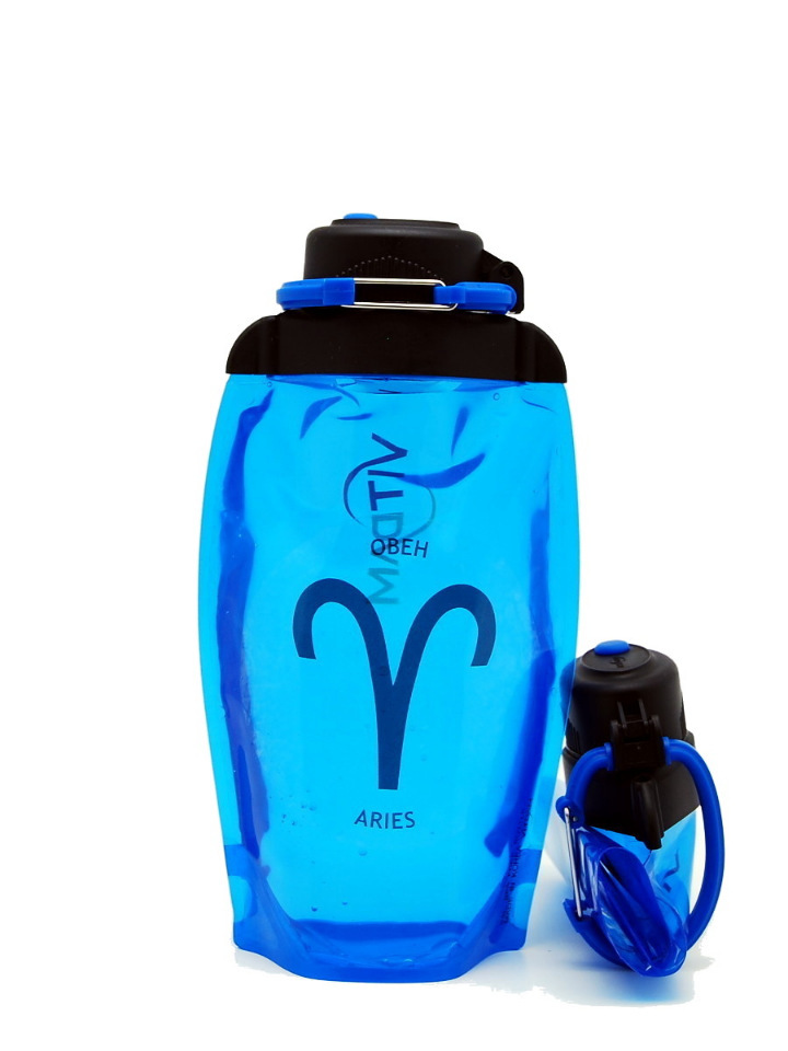 Faltbare Öko-Flasche VITDAM, blau, Volumen 500 ml (Artikel B050BLS-1201) Zeichnung Widder / Widder