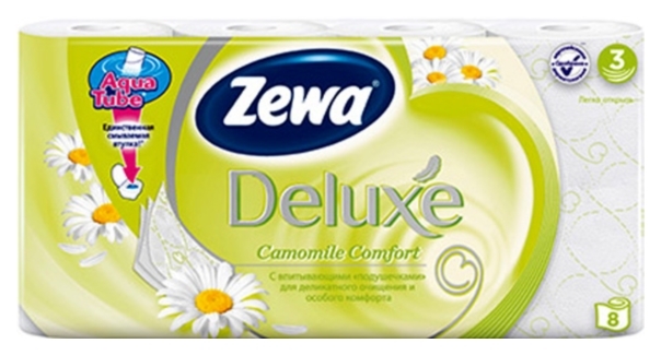 Carta igienica Zewa Deluxe alla camomilla, 3 strati, 8 rotoli