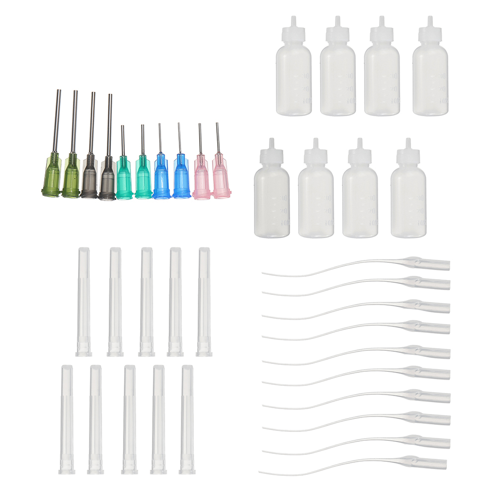 PC. / Definir Kits de agulhas de dispensação Conta-gotas com cola de seringa de ponta romba Garrafa de plástico líquido de compressão para enchimento e medição