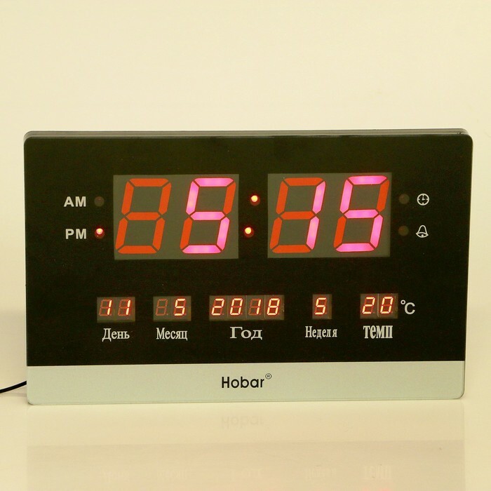 Elektronikus ébresztőóra, idő, naptár, a hét napja, temp-ra, piros számok, a hálózatról, 33 * 20cm