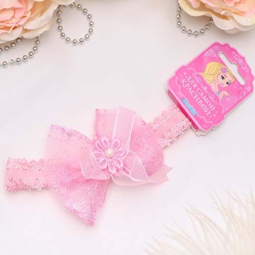 Hårbånd Fashionista pink, sløjfe med blomst, perle