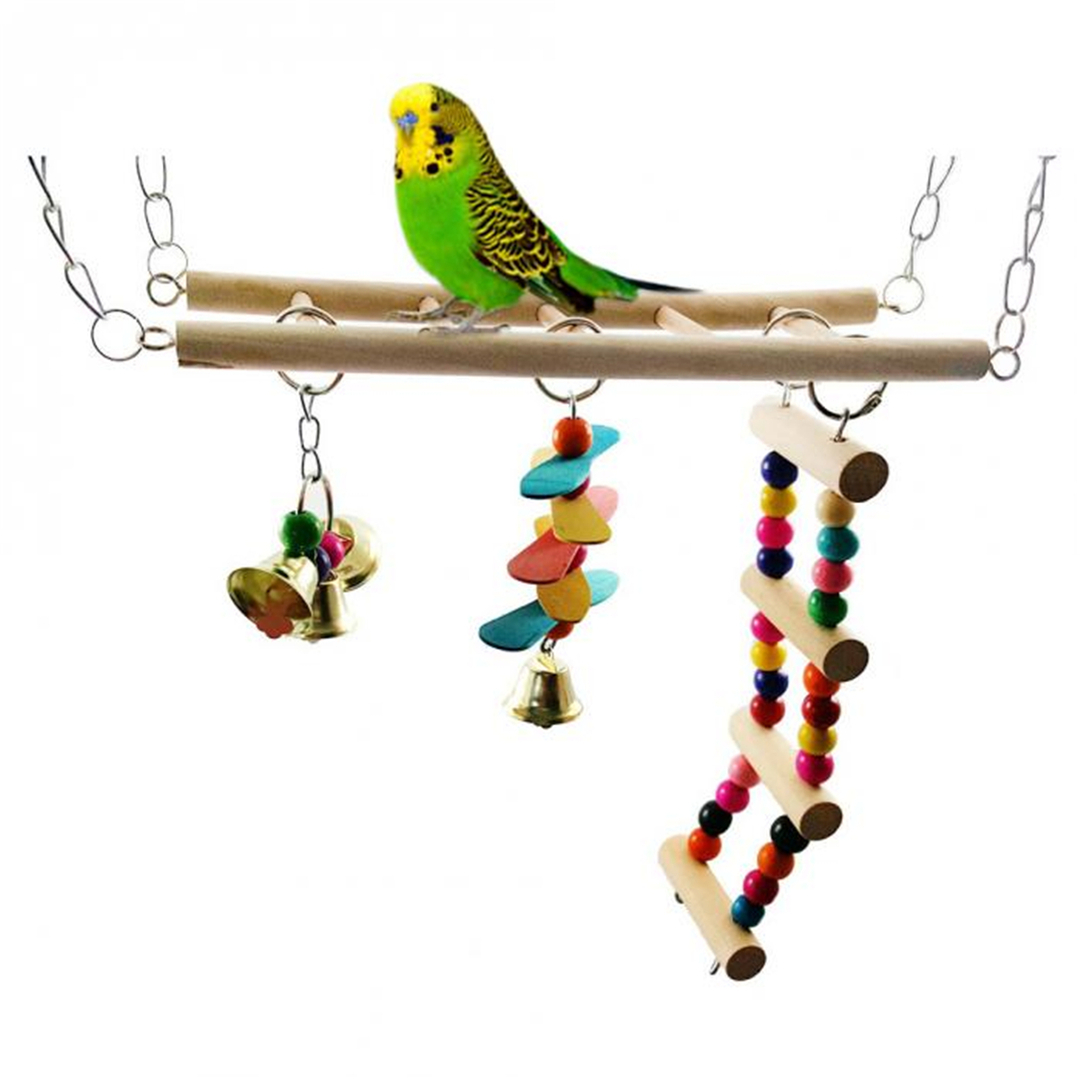 סולם עץ מדרגות נדנדה ציפורים תוכים גשר מטפסים חרוזים צבעוניים צעצועי בעלי חיים