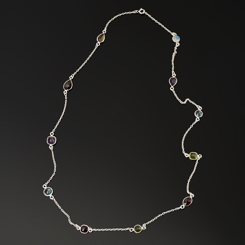 Perler blander ametyst, granat, månesten (sølv 925 eks.) (Kæde) 59 cm