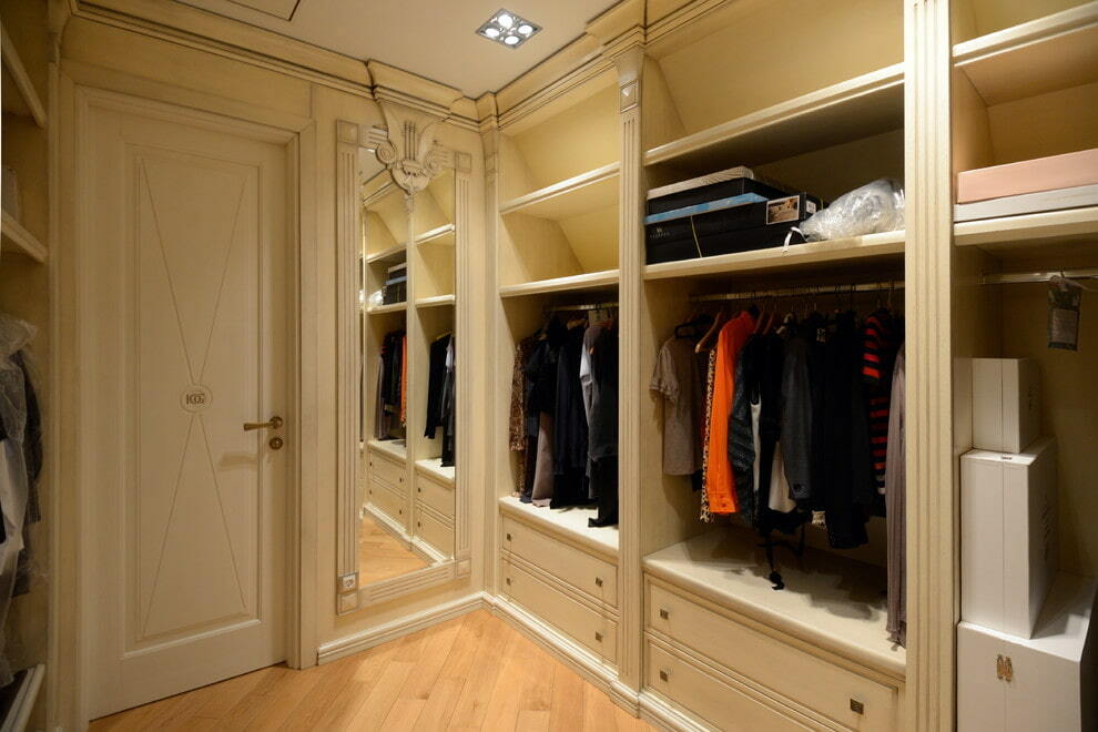 Built-in furniture in a spacious dressing room