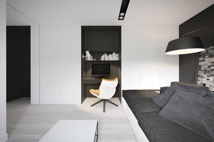 Mini szekrény egy minimalista stílusú lakás fülkéjében