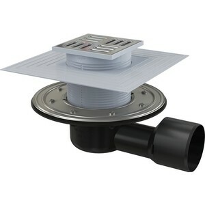 Shower drain AlcaPlast 105x105 / 50/75, side outlet, stainless steel, dry and wet odor trap (APV3344)