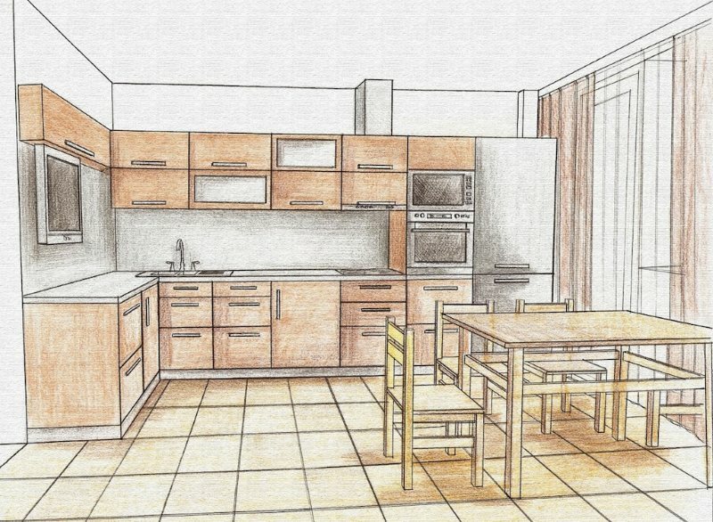 Virtuves dizaina projekts 13 kvadrātmetru platībā