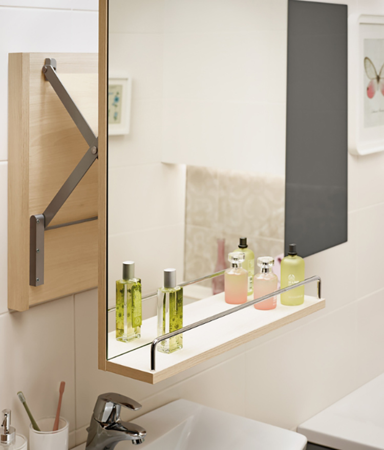 Option for a light pull-out mirror with a shelf