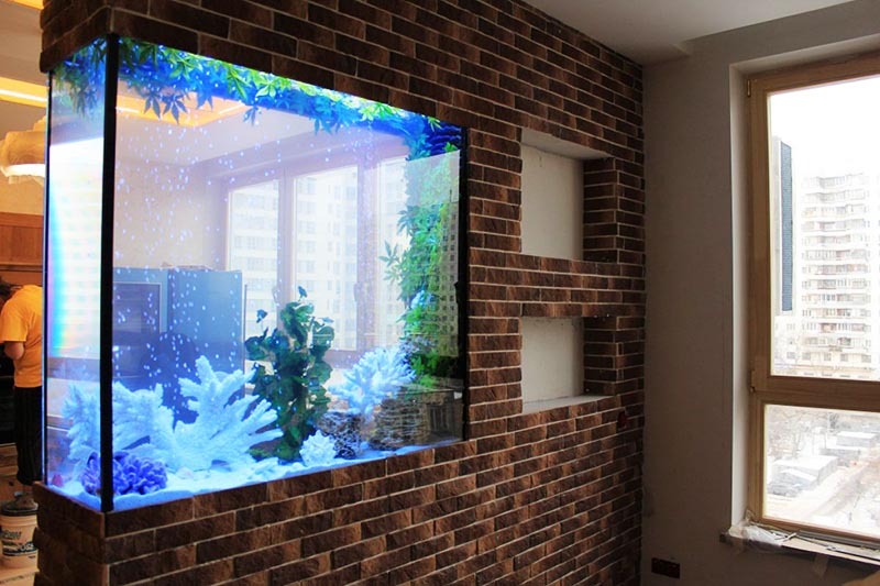 Com a ajuda de um aquário divisório, você pode zonear a sala