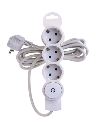 Extension cord Duwi 3 grounded sockets with shutters with a switch 10A 2200 W, 5 m