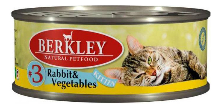 Konzervy pre mačiatka Berkley Kitten Menu, králik, zelenina, 100g