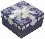 Darčeková krabička Ornament modrá 9 * 9 * 5,5 cm, ozdobná mašlička, razba, kartón, Hansibeg