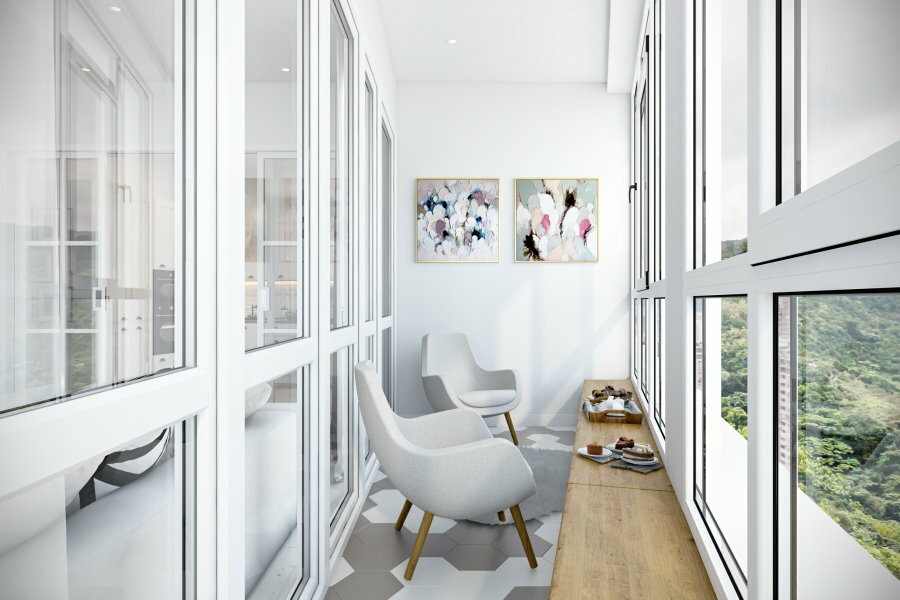 Světlý balkon ve stylu minimalismu