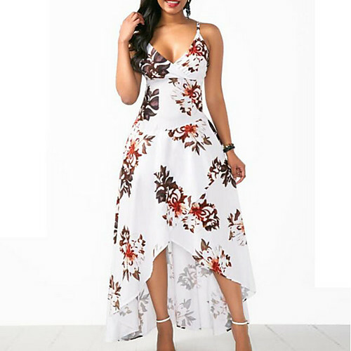 Žena Elegantna ljuljačka haljina - asimetrični remen s cvjetnim printom