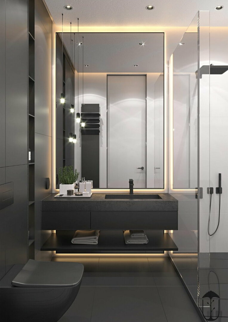 The use of decorative lighting in the design of the bathroom