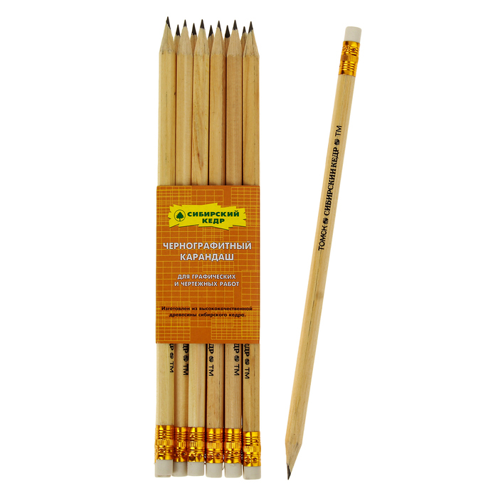 Black lead pencil SKF Siberian Cedar TM with an eraser hexagon, nature color to case 6.9mm SK224 / TM