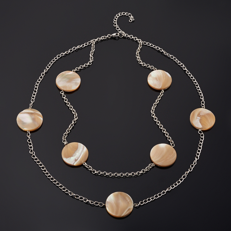 Beads mother-of-pearl beige (bij. alloy, steel chir.) (chain) 25 mm 49 cm (+7 cm)