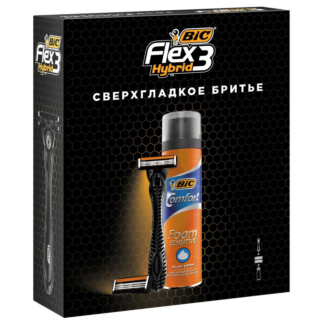 Flex 3 Hybrid Men's Shaver Gift Set with 2 Replacement Cassettes + Shaving Foam 250ml