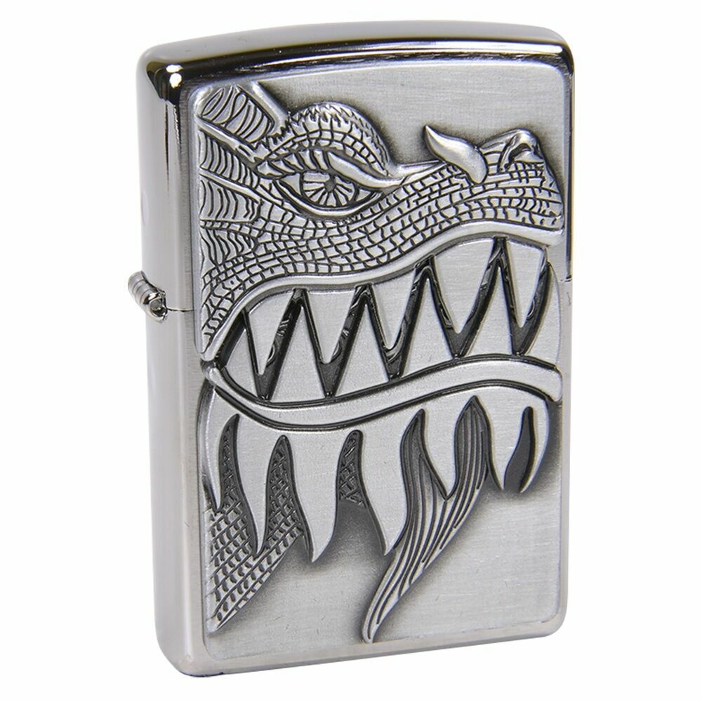 Lättare Zippo 200 Fire Breathing Dragon Brushed Chrome