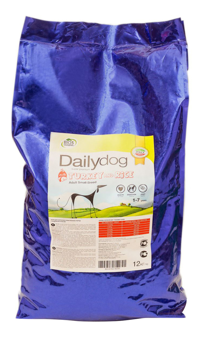 Cibo secco per cani Dailydog Adult Small Breed, per razze piccole, tacchino e riso, 12kg