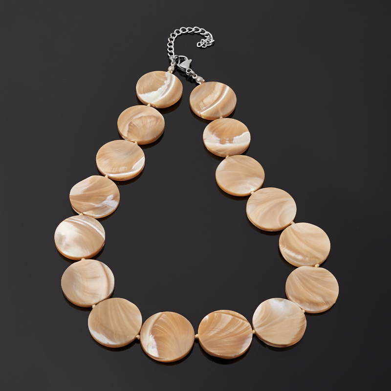 Korálky perleťově béžové (bij. slitina, ocelový chir.) 25 mm 45 cm (+7 cm)