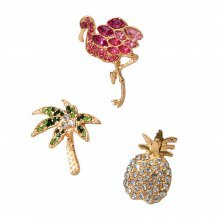 Modefärg Full Diamond Flamingo Pineapple Coconut Tree Brooch Set