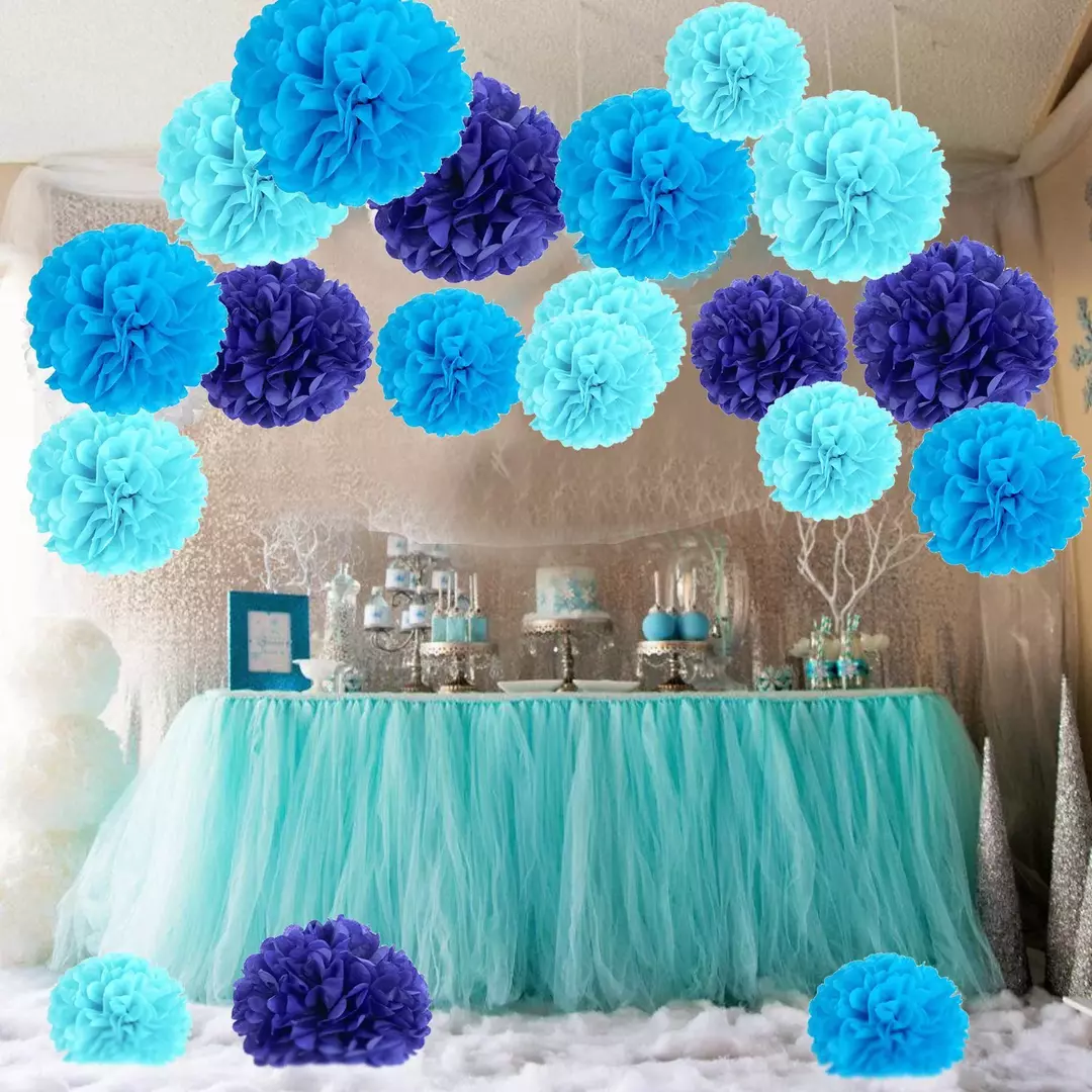 pompons van designer servetten blauw