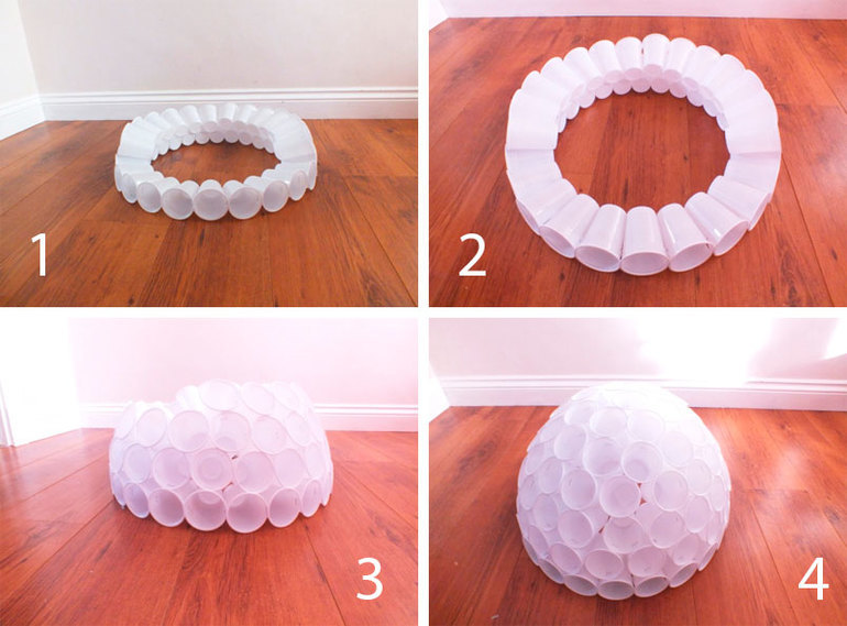 Resplandeciente bola de disco: cómo hacer que las manos de vasos de plástico desechables