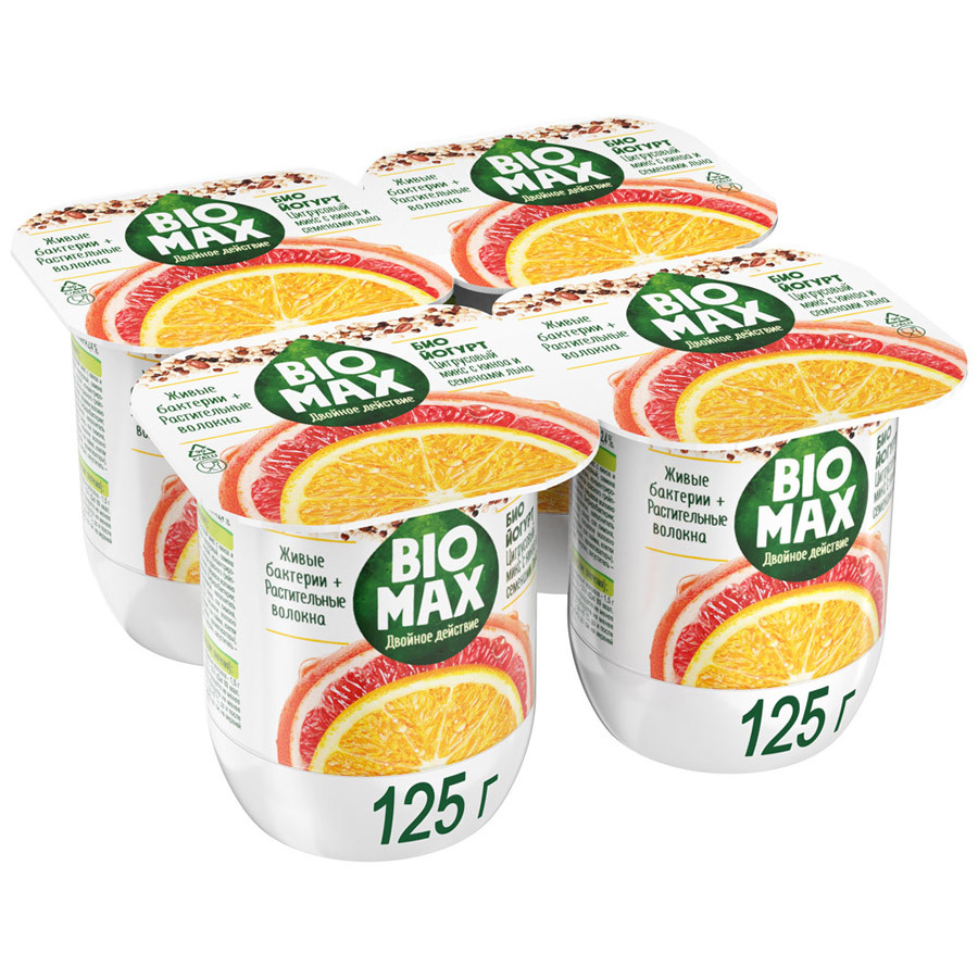 Bioyogurt BioMax Citrus mix-hør-quinoa frø med 2,4% inulin, 4 * 125 g