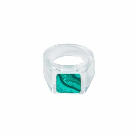 Moonswoon Moonswoon Rhinestone Square Signet Ring with Malachite