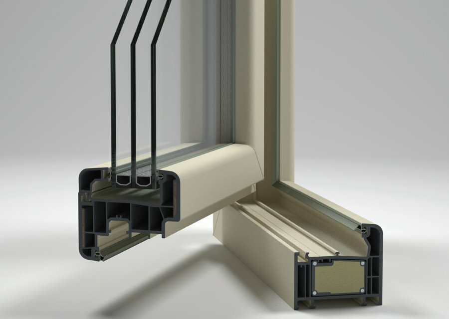 Sectional double-glazed window on a plastic frame