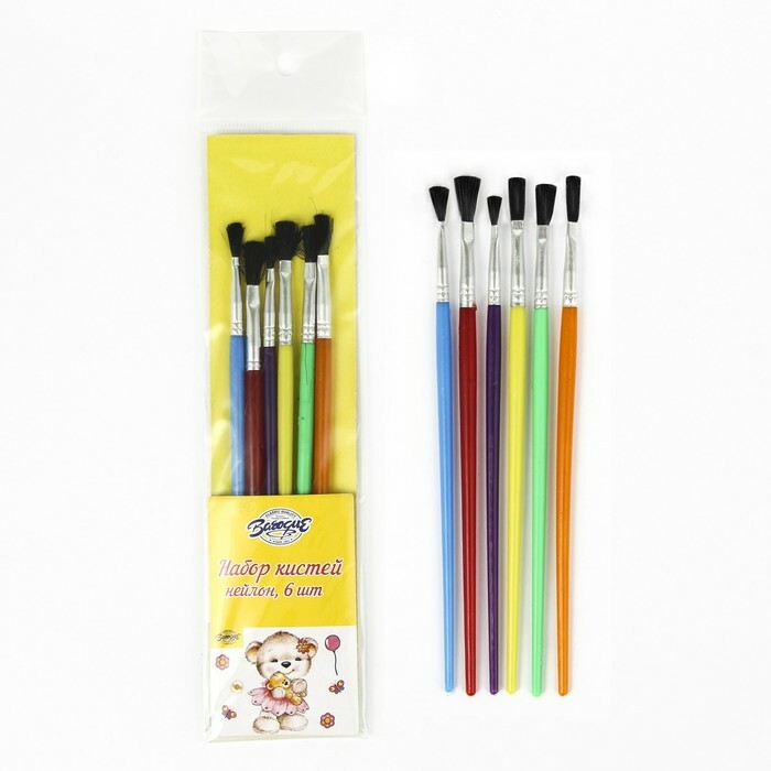 Conjunto de escovas de nylon plano 6 peças com cabos de plástico colorido
